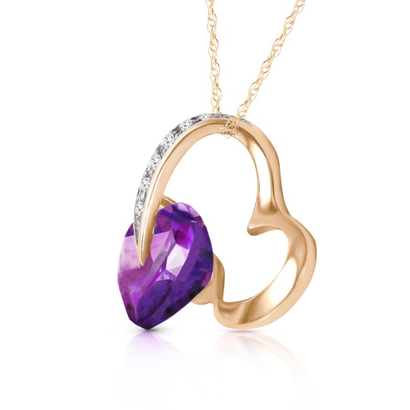 Galaxy Gold Products Jewelry - HEART NECKLACE WITH NATURAL DIAMOND & AMETHYST